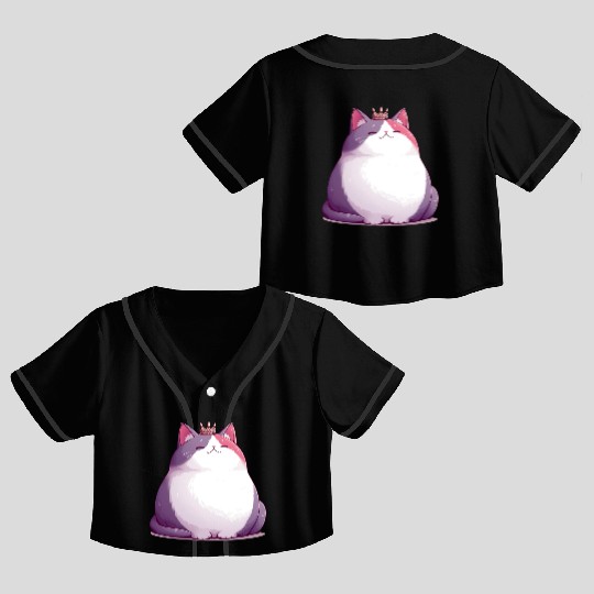 Chunky Kawaii Cat Queen Crop Top Baseball Jerseys