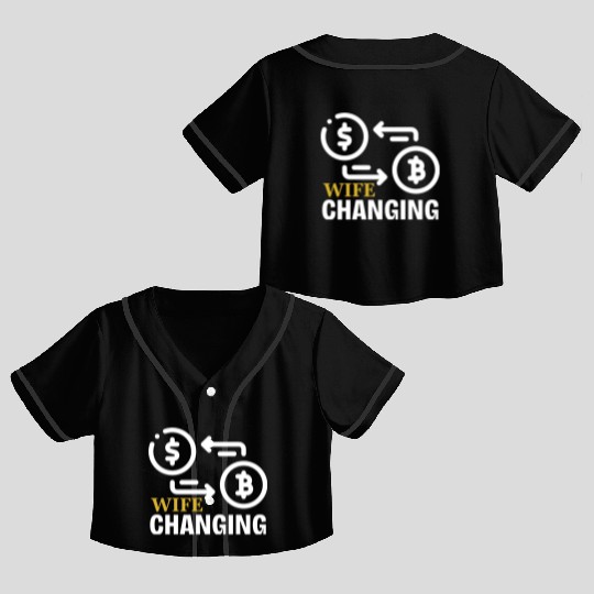 Black and Gold Wife Changing - Bitcoin Crop Top Baseball Jerseys