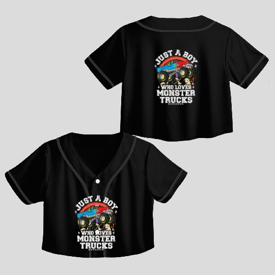 Just A Boy Who Loves Monster Trucks Toddler Kids Crop Top Baseball Jerseys