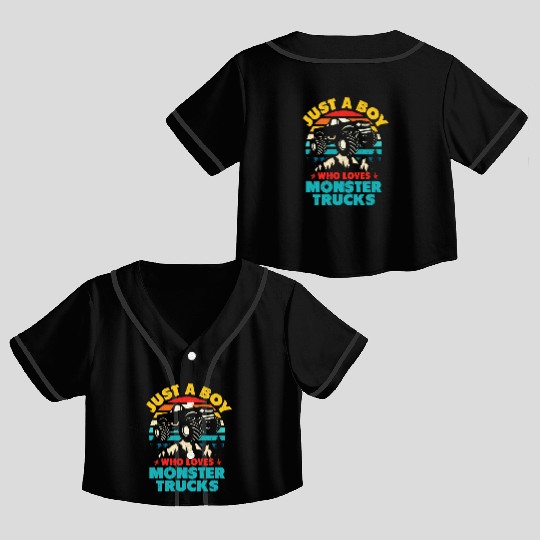 Just A Boy Who Loves Monster Trucks Toddler Kids Crop Top Baseball Jerseys