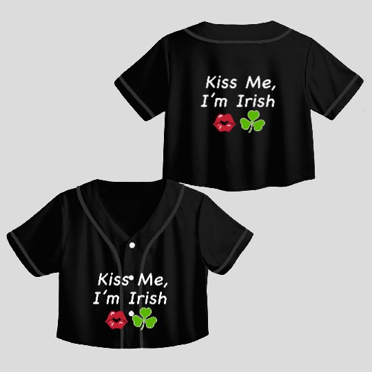 St Patricks Kiss Me I'm Irish Trendy Baby Crop Top Baseball Jerseys, Y2k