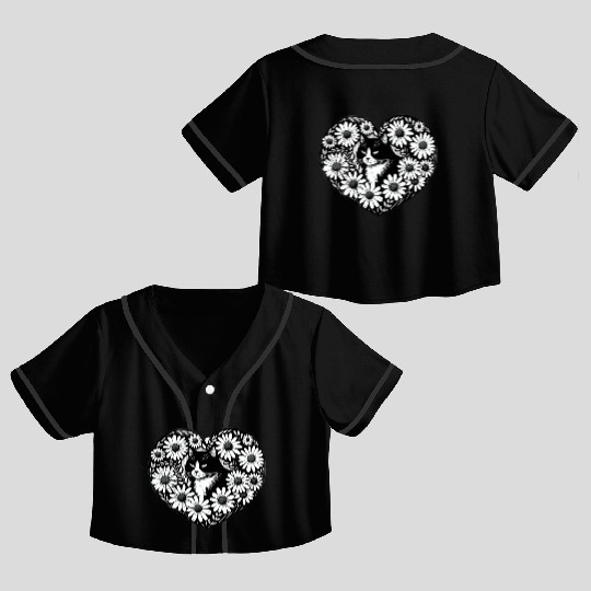 Tuxedo Cat Daisy Crop Top Baseball Jerseys