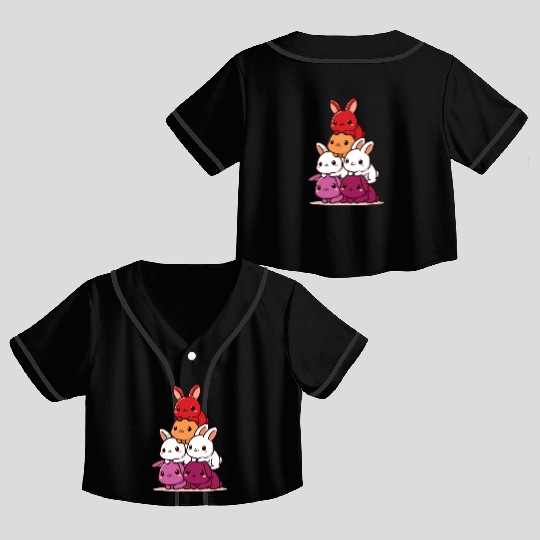 Bunnies Lesbian Flag Pride Month Cute Bunnies Crop Top Baseball Jerseys