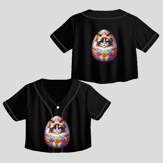 Ragdoll Cat in Easter Egg Design Crop Top Baseball Jerseys