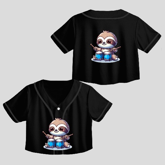 Cool Sloth Drummer Lazy Vibes Design Crop Top Baseball Jerseys