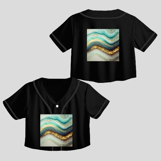 Teal Agate Geode Stone Crop Top Baseball Jerseys