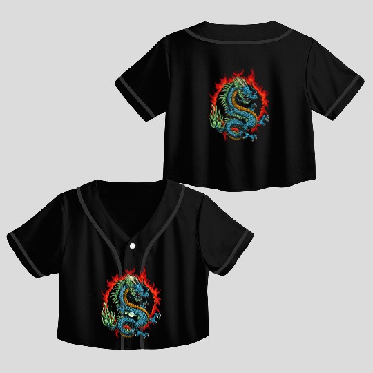 Angry Japanese Dragon Crop Top Baseball Jerseys