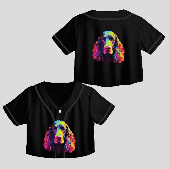Watercolor Colorful Irish Water Water Spaniel Crop Top Baseball Jerseys