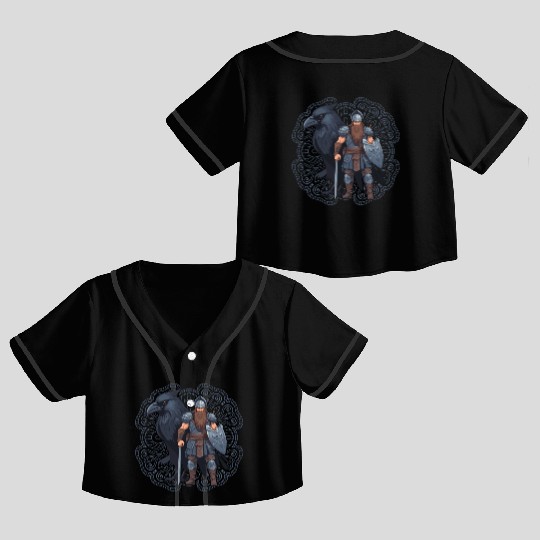 Viking Warrior With Raven Crop Top Baseball Jerseys