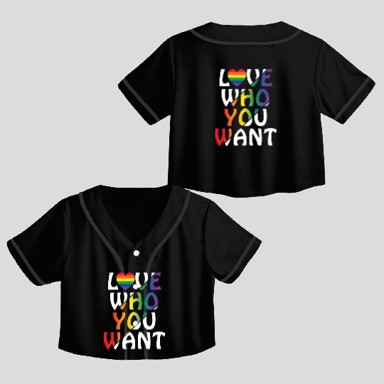 LGBT Love Who You Want Rainbow Heart Gay Pride Crop Top Baseball Jerseys