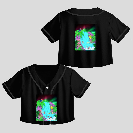 Northern Lights Waterfall Serenity with Swimmers Crop Top Baseball Jerseys