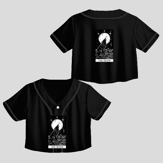 Tarot Card The Moon Wolf Howling Crop Top Baseball Jerseys