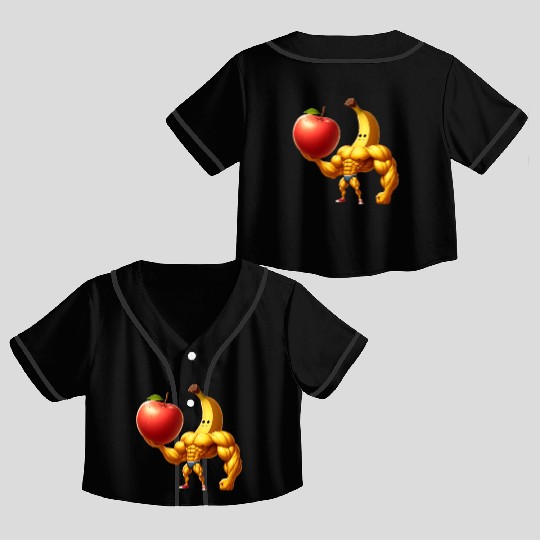 Muscular banana lifts huge apple Crop Top Baseball Jerseys