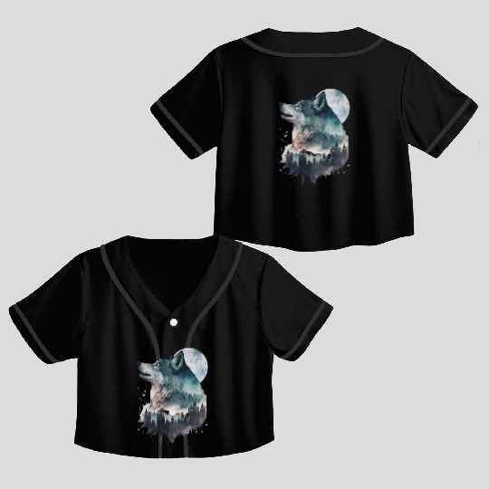 Wolf Print, Cosmic Wolves, Animal Print, Cosmos Crop Top Baseball Jerseys