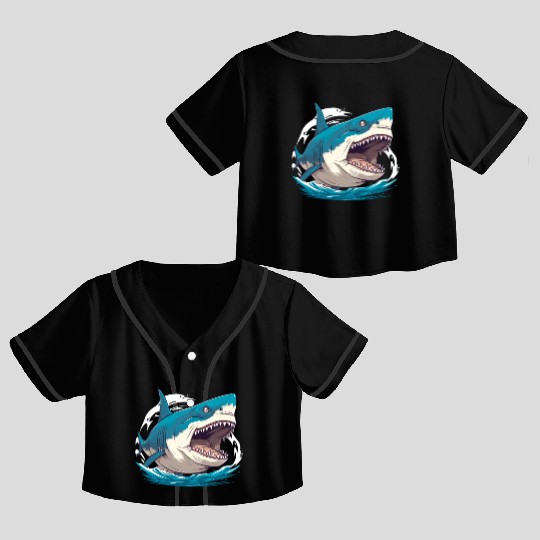 Great White Shark - Ocean Shark - Shark Lover Crop Top Baseball Jerseys