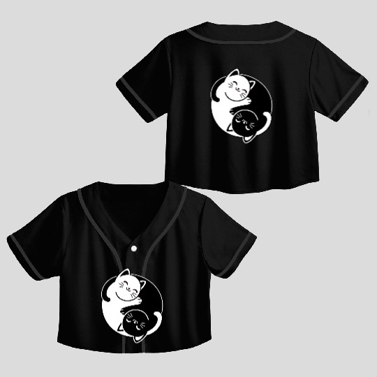 Yin and Yang Cats Crop Top Baseball Jerseys