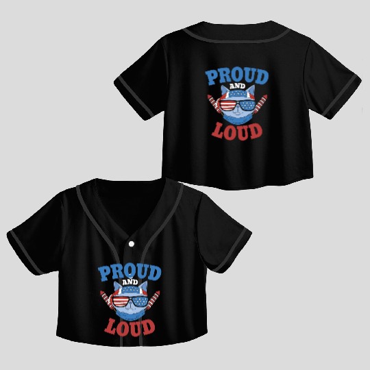 Proud and Loud 4th of July Cat Crop Top Baseball Jerseys