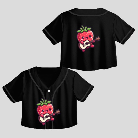 cute strawberry with guitar Crop Top Baseball Jerseys