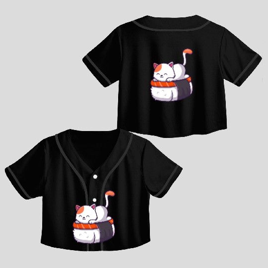 Sushi Cat Lover Japanese Kawaii Anime Neko Manga Crop Top Baseball Jerseys