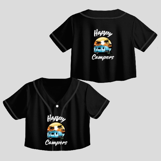 Funny Camping Hiking Lover Present Happy Camper Crop Top Baseball Jerseys