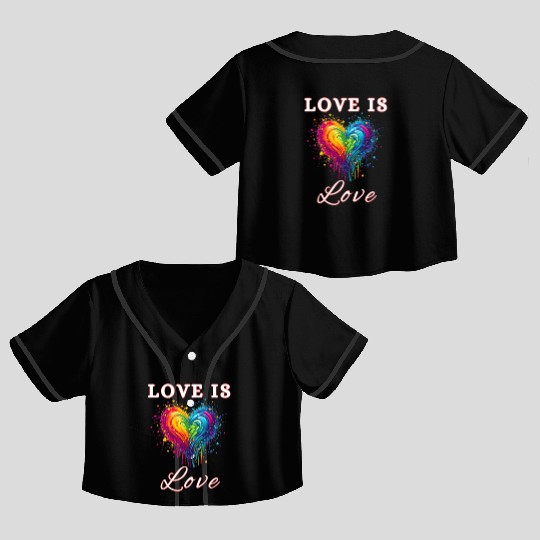 Love Is Love LGBTQ Pride, Gay Pride Rainbow Heart Crop Top Baseball Jerseys