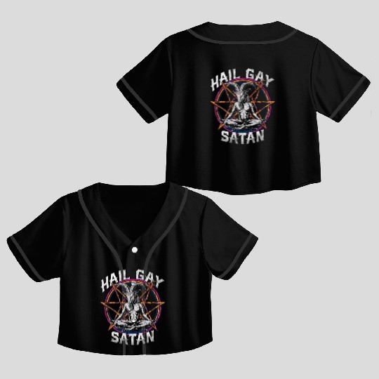 Funny Hail Gay Satan LGBT Goth Gay Pride Baphomet Crop Top Baseball Jerseys
