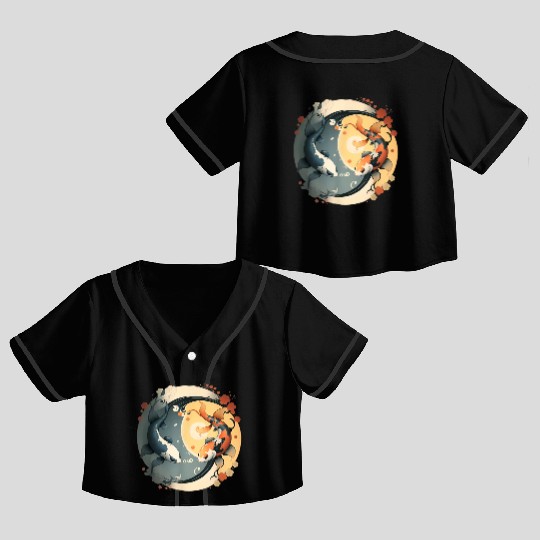 Japanese Koi Fish Yin Yang Crop Top Baseball Jerseys
