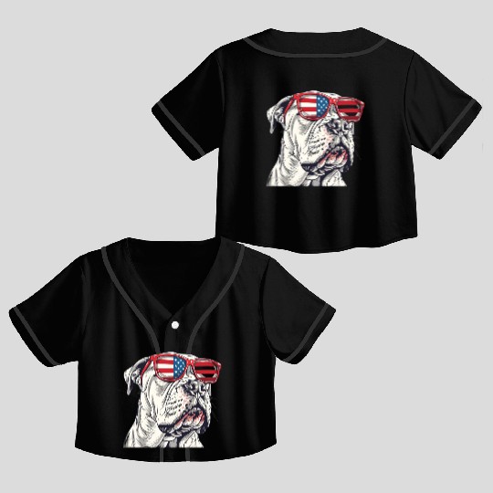 Dogo Argentino dog. 4th of July and memorial day Crop Top Baseball Jerseys