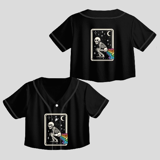 Tarot Card Skeleton Farting Rainbows LGBTQ Crop Top Baseball Jerseys