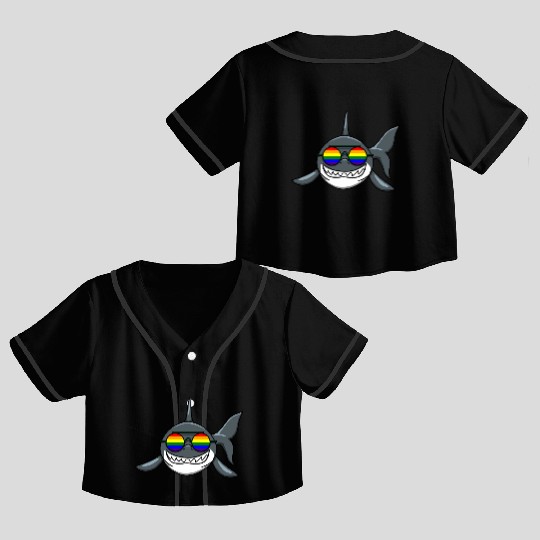 SMILING LGBTQ SHARK WITH RAINBOW GLASSES Crop Top Baseball Jerseys