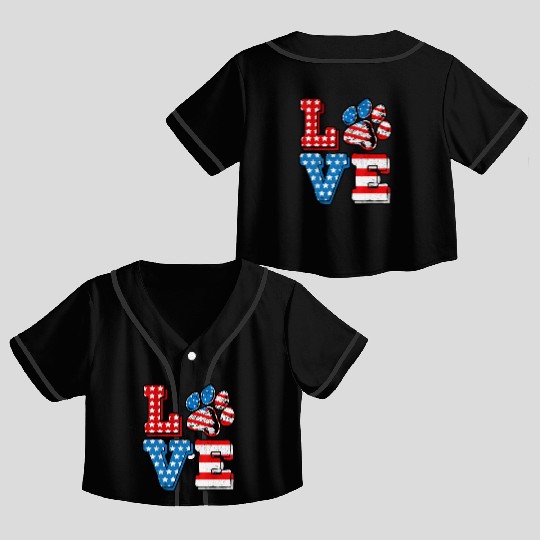 US Flag Patriotic Dog Cat Paw Print 4th Of July Crop Top Baseball Jerseys