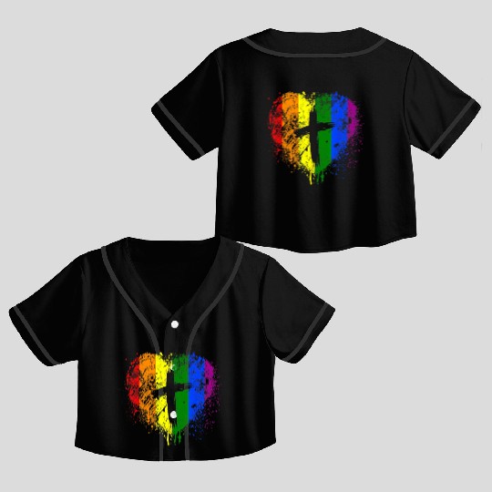 Rainbow Heart with Cross Gay Pride LGBT Christian Crop Top Baseball Jerseys
