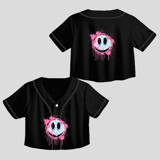 Graffiti Smiley Face - Urban Street Art Crop Top Baseball Jerseys