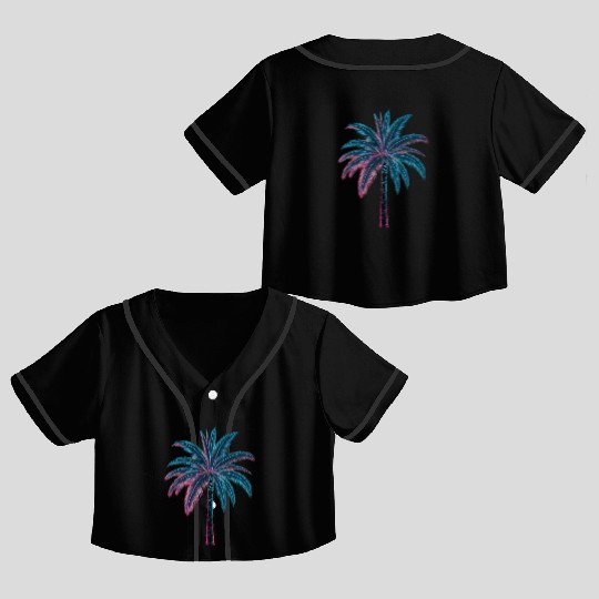 Vaporwave palm tree Crop Top Baseball Jerseys