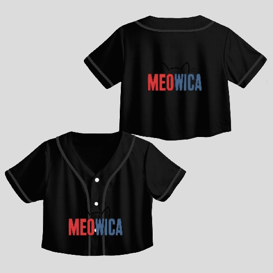 Meowica Cat Crop Top Baseball Jerseys – Patriotic 4th of July Crop Top Baseball Jerseys