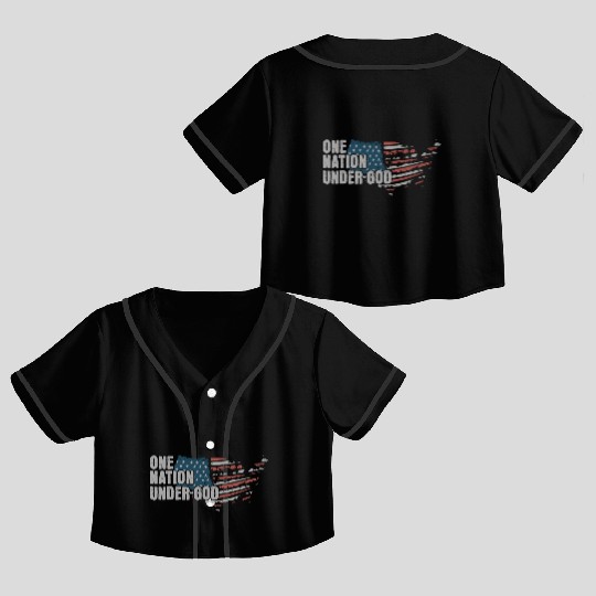 4th Of July One Nation Under God US Flag Faith Crop Top Baseball Jerseys