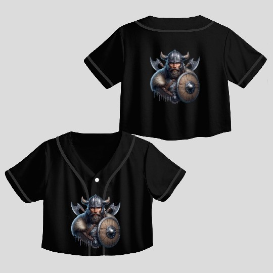 Fierce Viking Warrior with Shield and Axes Crop Top Baseball Jerseys