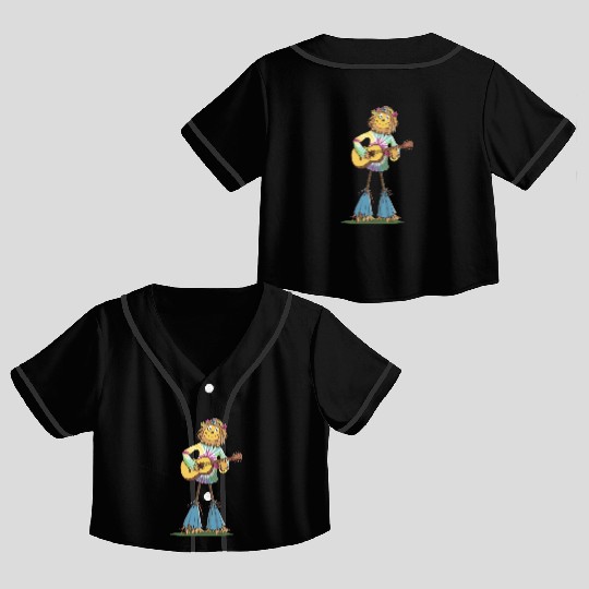 Hippie Scarecrow Playing Guitar Crop Top Baseball Jerseys