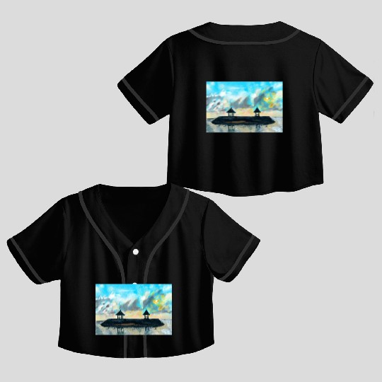 Peaceful sunset on beach scene with acrylic Crop Top Baseball Jerseys