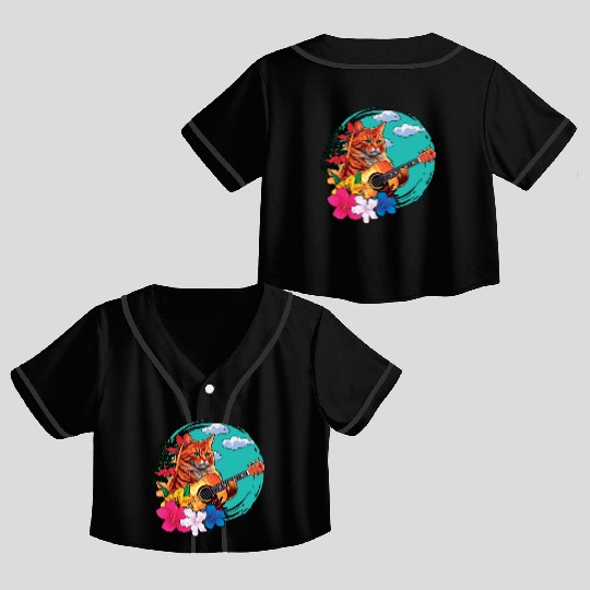 Musician Cat Plays Guitar Instruments Rock Aloha Crop Top Baseball Jerseys