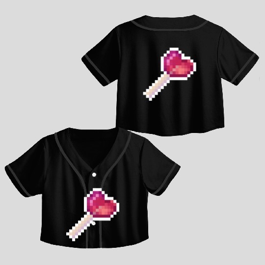 Pixel Art Sprite Cute Heart Lollipop Crop Top Baseball Jerseys