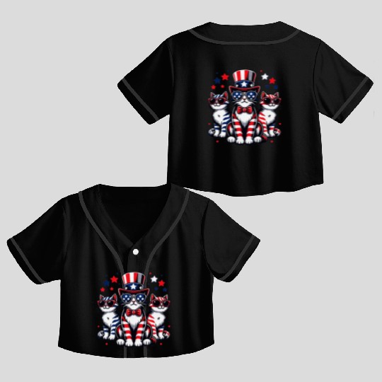 Patriotic Cat Fourth Of July Kitten Cat Lover Crop Top Baseball Jerseys