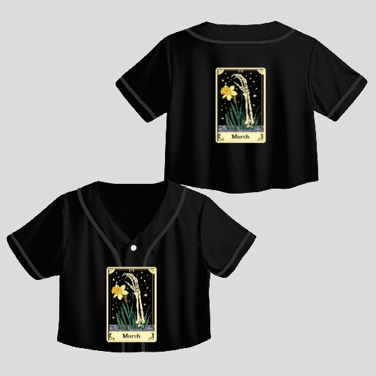 March Gothic Tarot Card - Daffodil Flower & Skelet Crop Top Baseball Jerseys