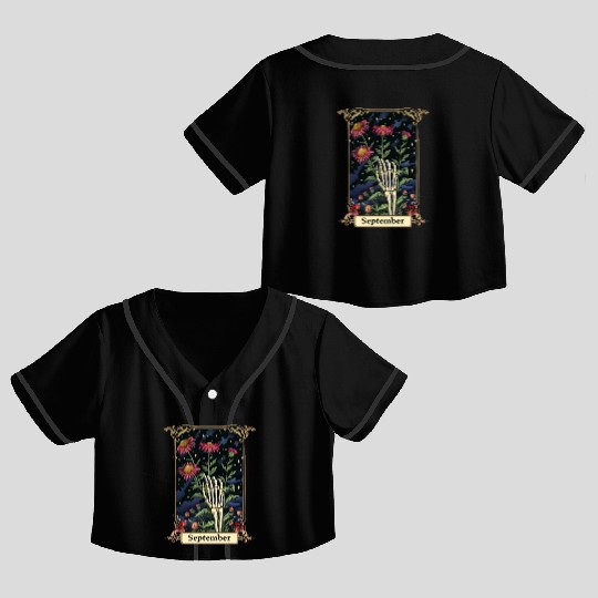 September Gothic Tarot Card - Aster Flower & Skele Crop Top Baseball Jerseys