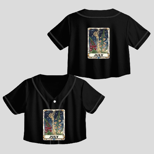 July Gothic Tarot Card - Larkspur Flower & Skeleto Crop Top Baseball Jerseys