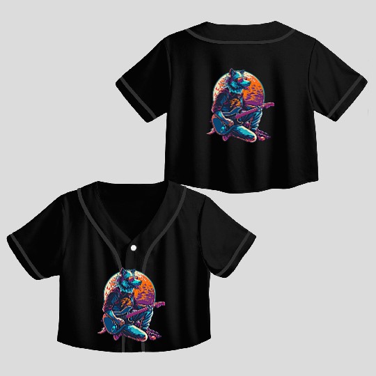Blue Wolf Moon Guitar Player Retro Sunglasses Crop Top Baseball Jerseys