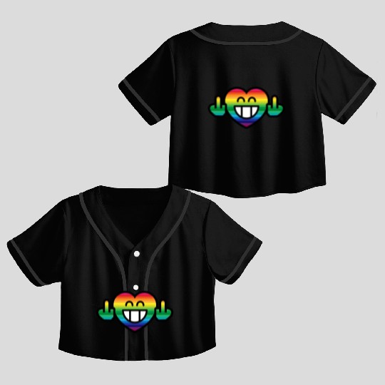 Emoticon Grin Rainbow Heart with Stinkfingers Crop Top Baseball Jerseys