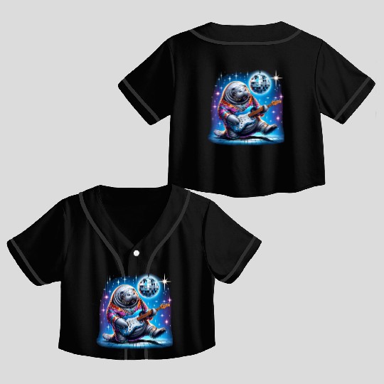 Disco Ball Guitar Manatee Crop Top Baseball Jerseys