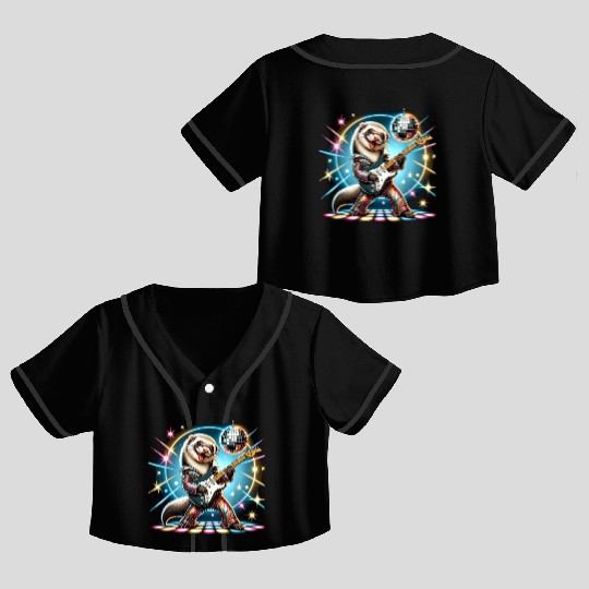 Disco Ball Guitar Ferret Crop Top Baseball Jerseys