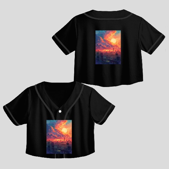 Beautiful Sunset in Tokyo City Japan Crop Top Baseball Jerseys